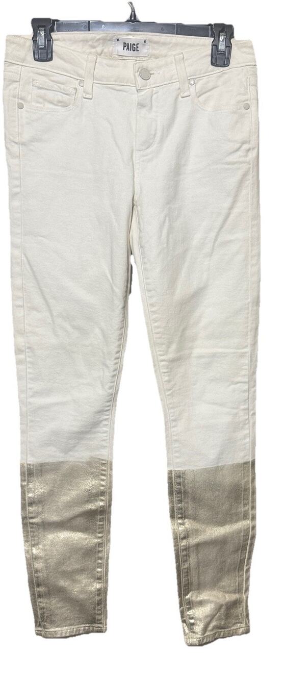 Paige Verdugo Jeans Size 27 Ultra Skinny Metallic‎ Gold Dip Dye Cream denim